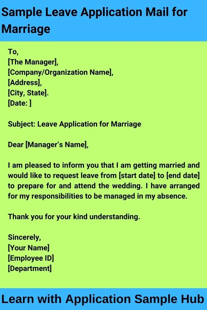 Sample Leave Application Mail for Marriage