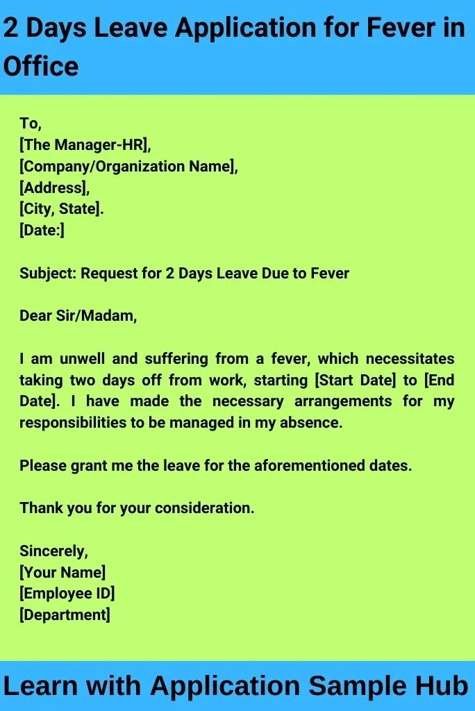 2 Days Leave Application for Fever in Office