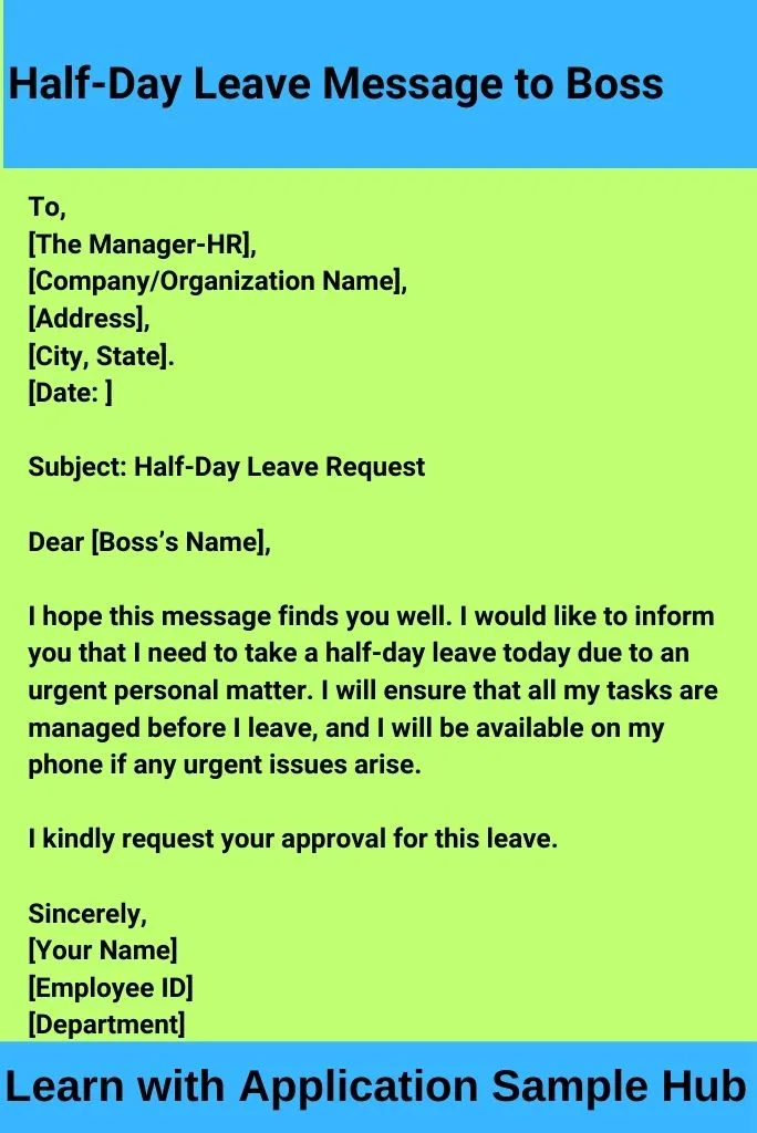 Half-Day Leave Message to Boss