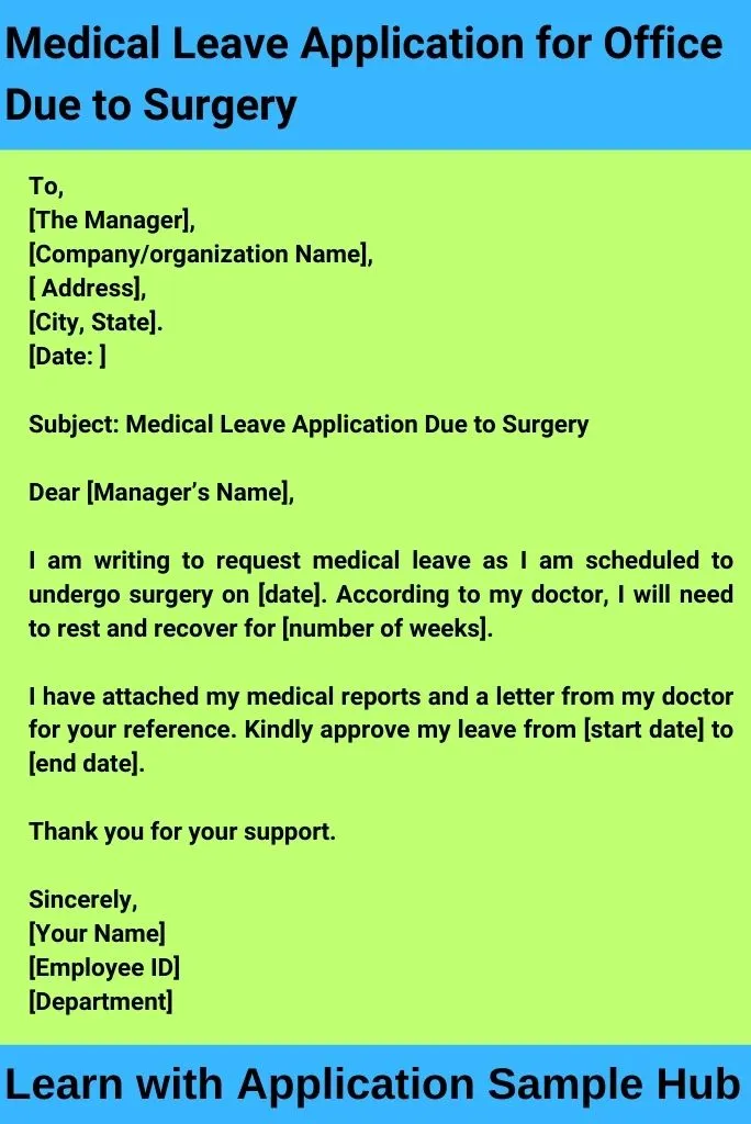 Medical Leave Application for Office Due to Surgery