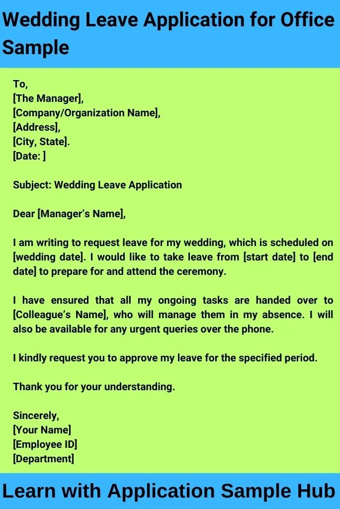 Wedding Leave Application for Office Sample