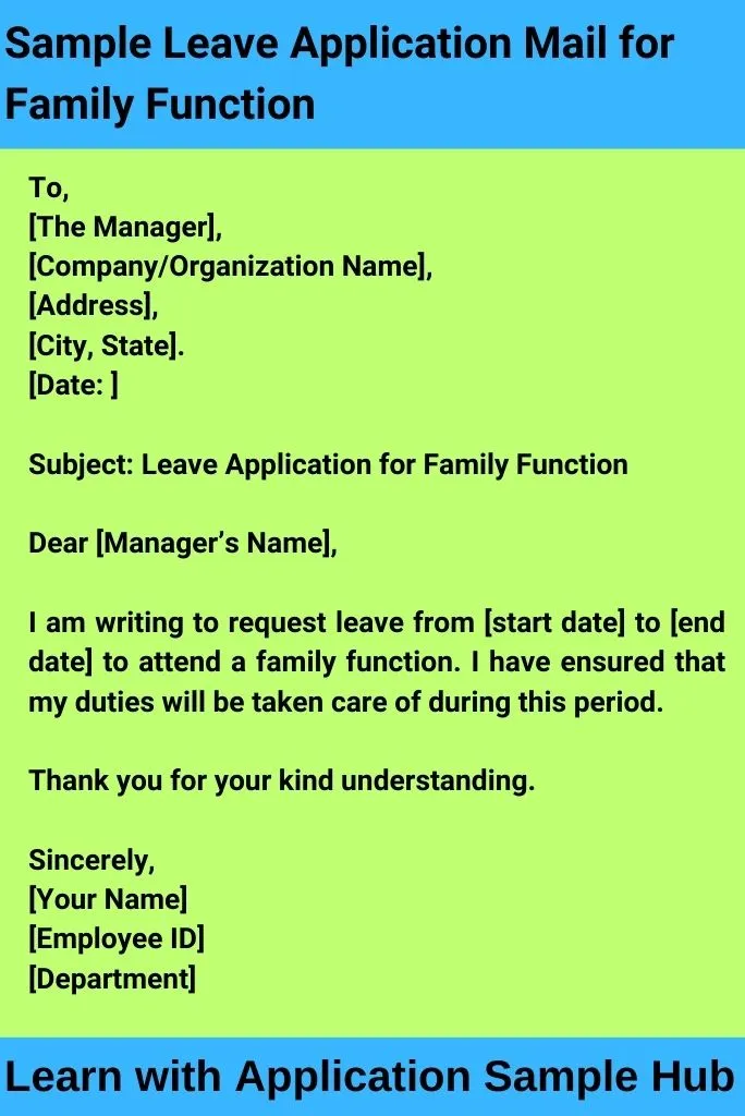 Sample Leave Application Mail for Family Function