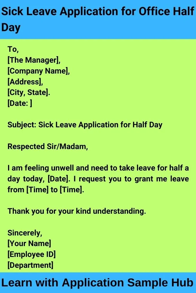 Sick Leave Application for Office Half Day