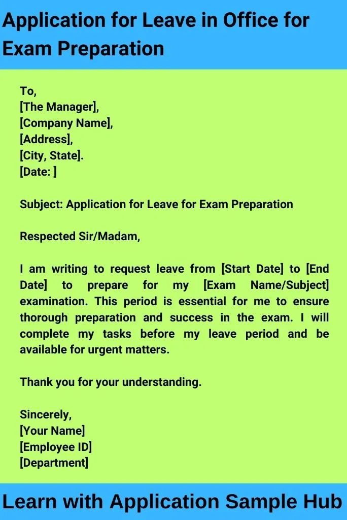 Application for Leave in Office for Exam Preparation