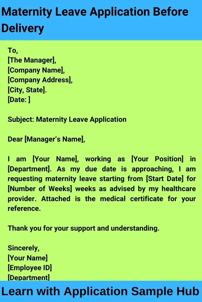 Maternity Leave Application Before Delivery