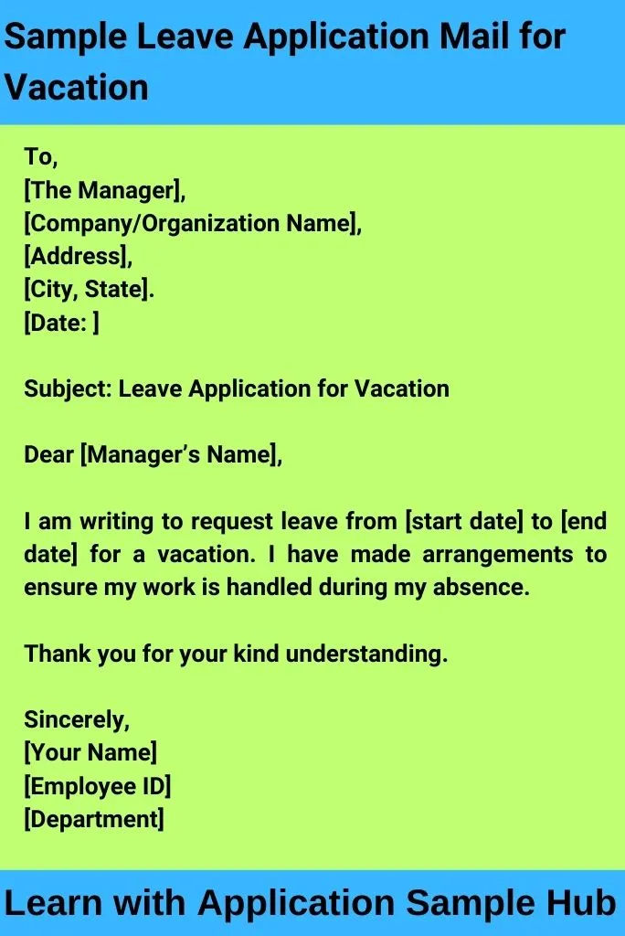 Sample Leave Application Mail for Vacation