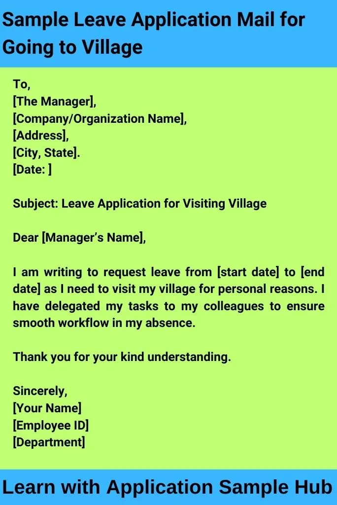 Sample Leave Application Mail for Going to Village