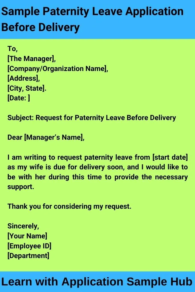 Sample Paternity Leave Application Before Delivery