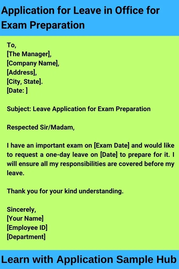 Application for Leave in Office for Exam Preparation