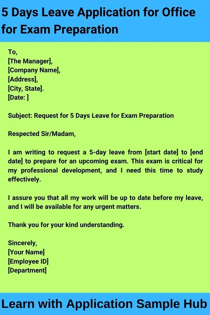 5 Days Leave Application for Office for Exam Preparation