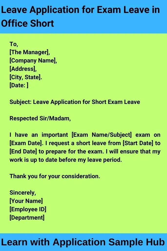 Leave Application for Exam Leave in Office Short