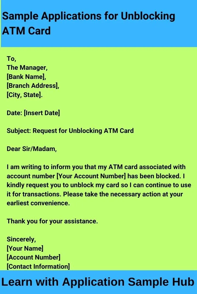 Sample Applications for Unblocking ATM Card