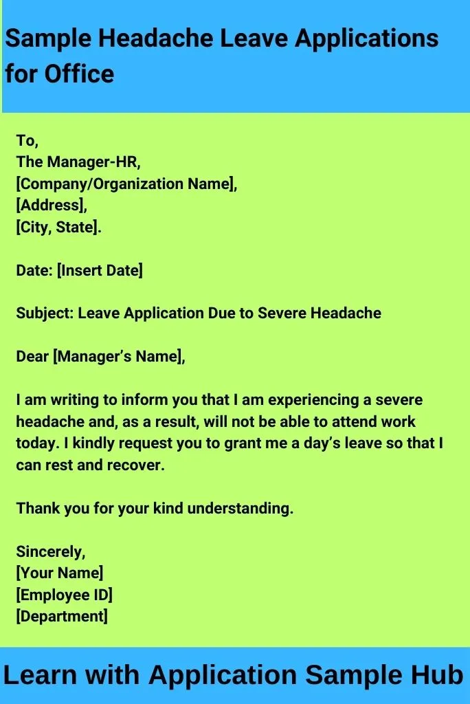 Sample Headache Leave Applications for Office