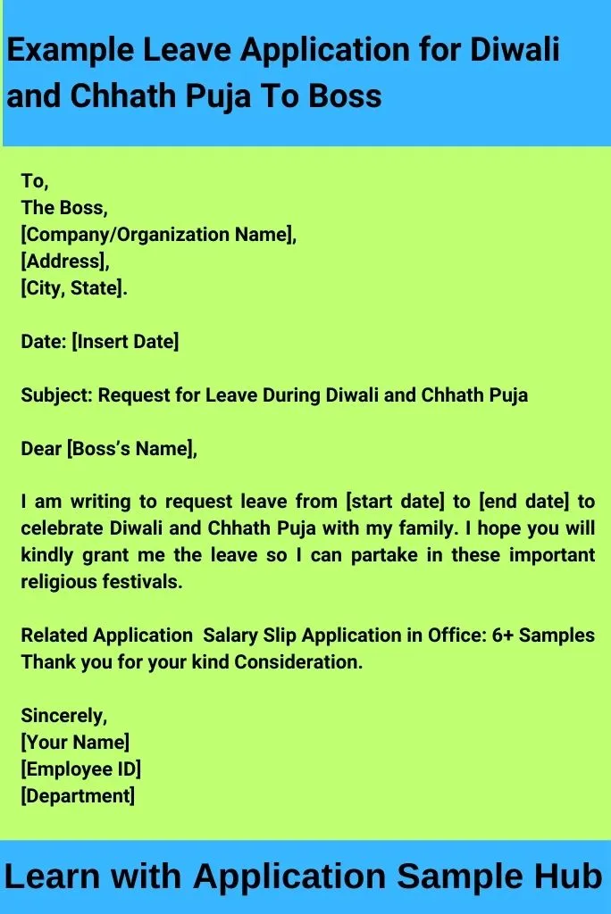 Example Leave Application for Diwali and Chhath Puja To Boss