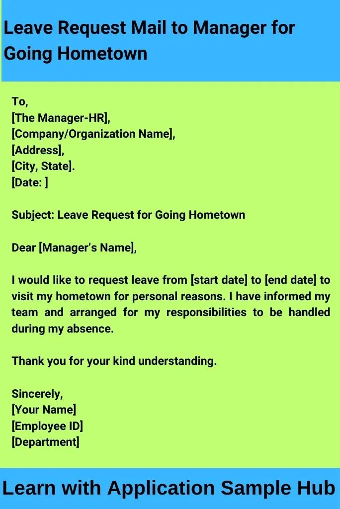 Leave Request Mail to Manager for Going Hometown