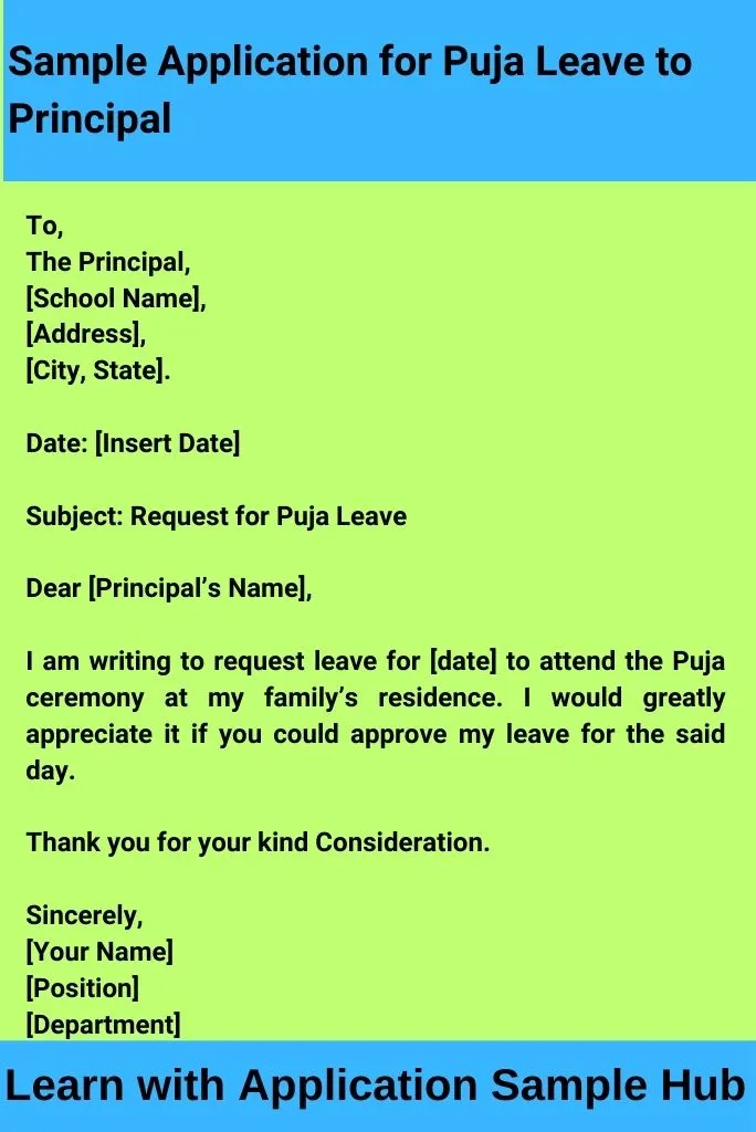 Sample Application for Puja Leave to Principal