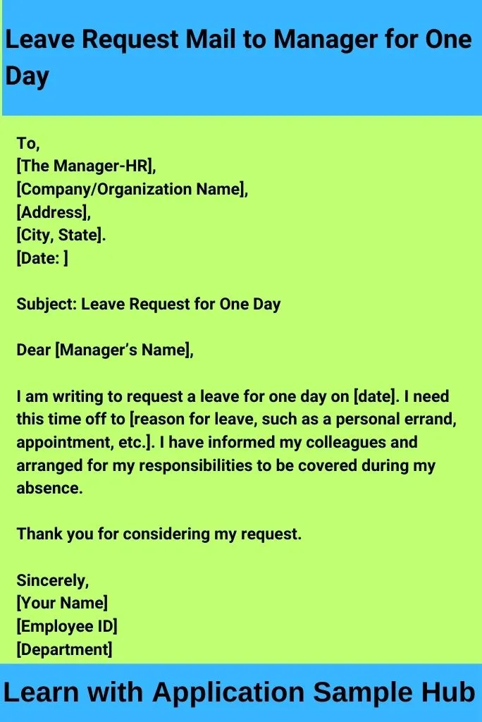 Leave Request Mail to Manager for One Day