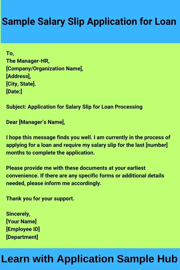 Sample Salary Slip Application for Loan