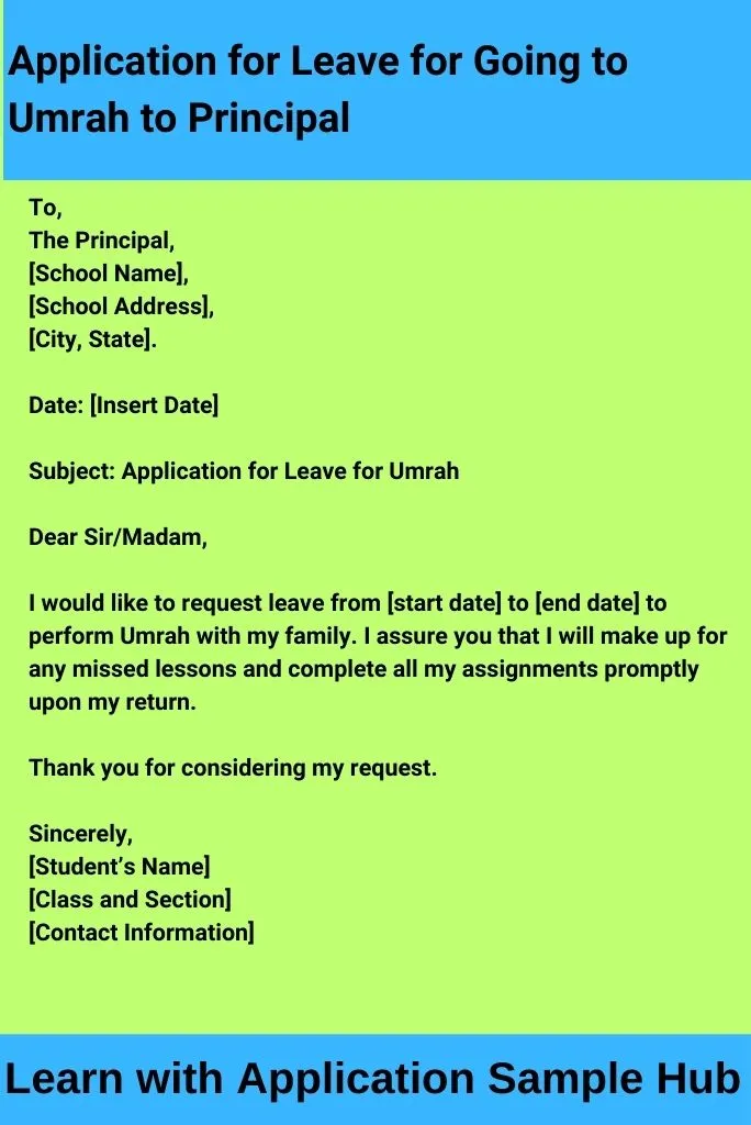 Application for Leave for Going to Umrah to Principal