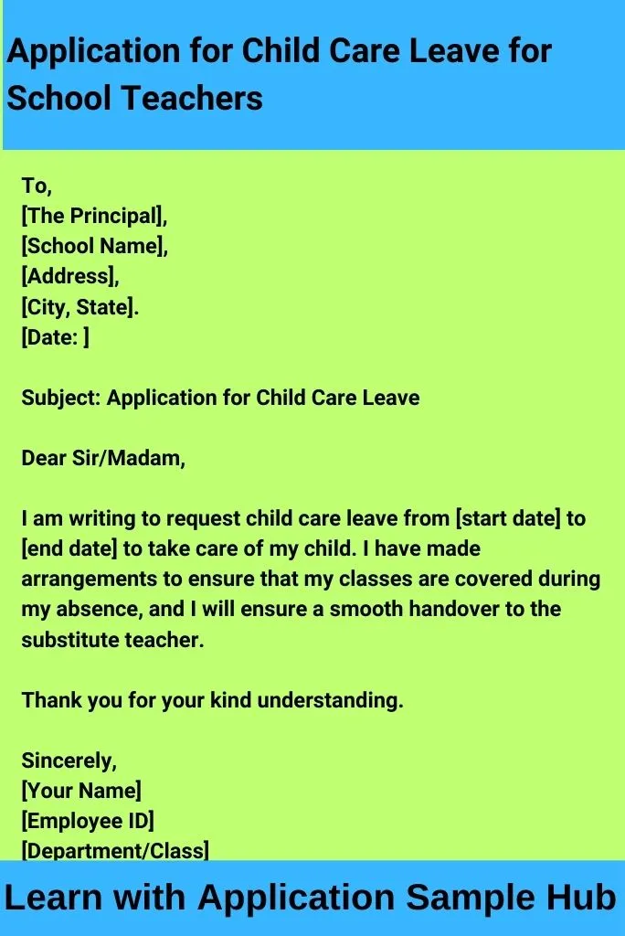 Application for Child Care Leave for School Teachers