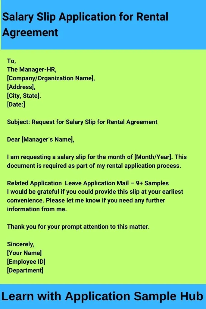 Salary Slip Application for Rental Agreement