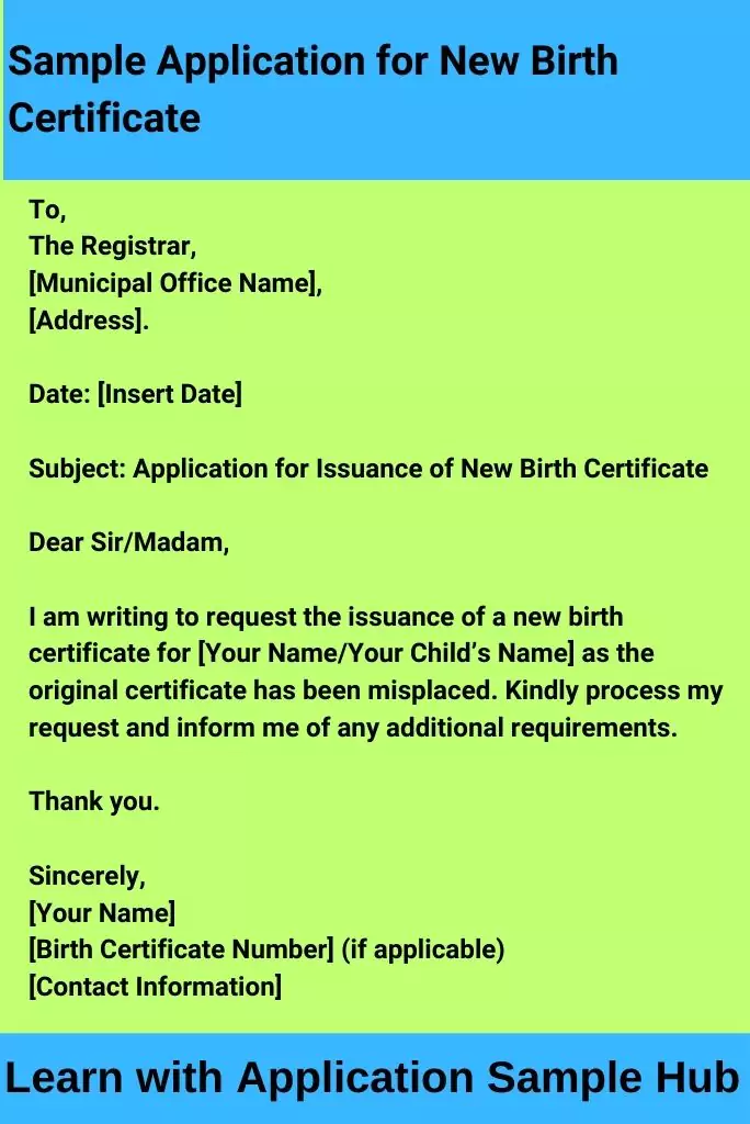 Sample Application for New Birth Certificate