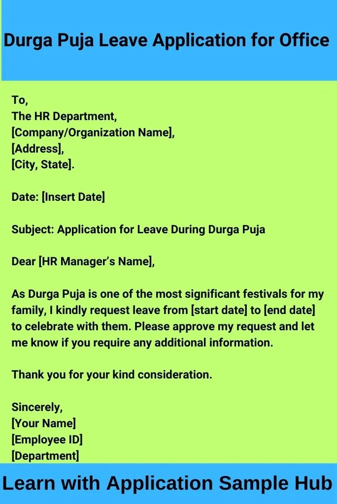 Durga Puja Leave Application for Office