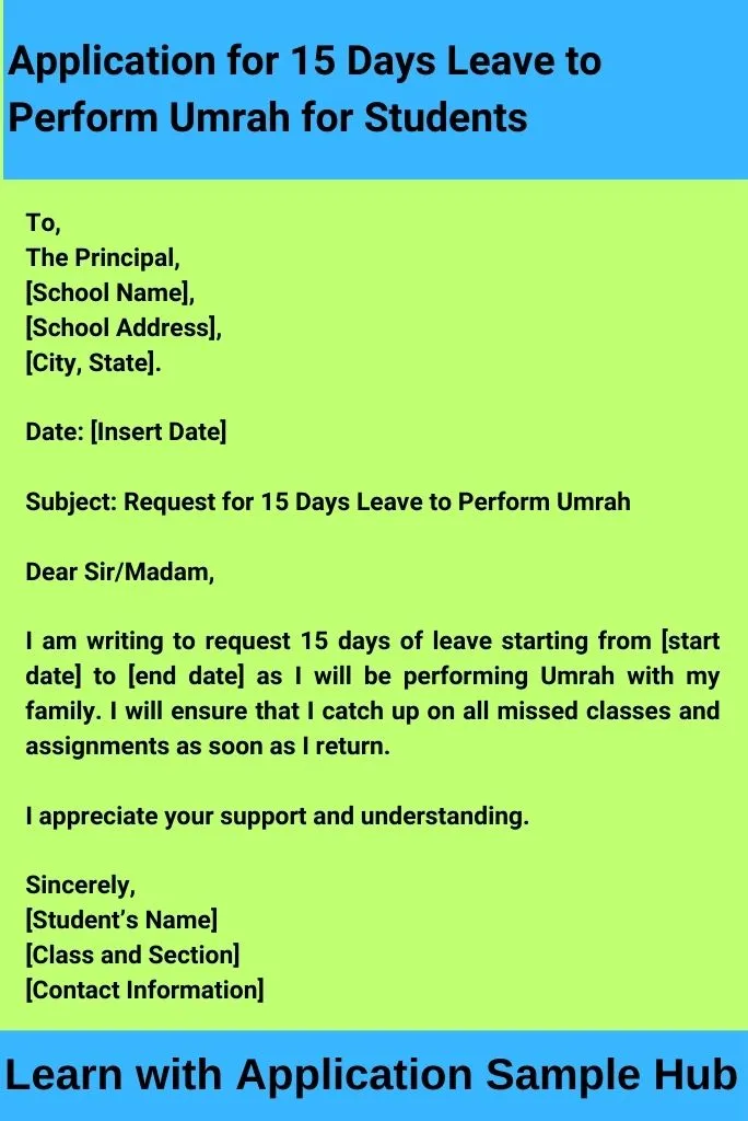 Application for 15 Days Leave to Perform Umrah for Students