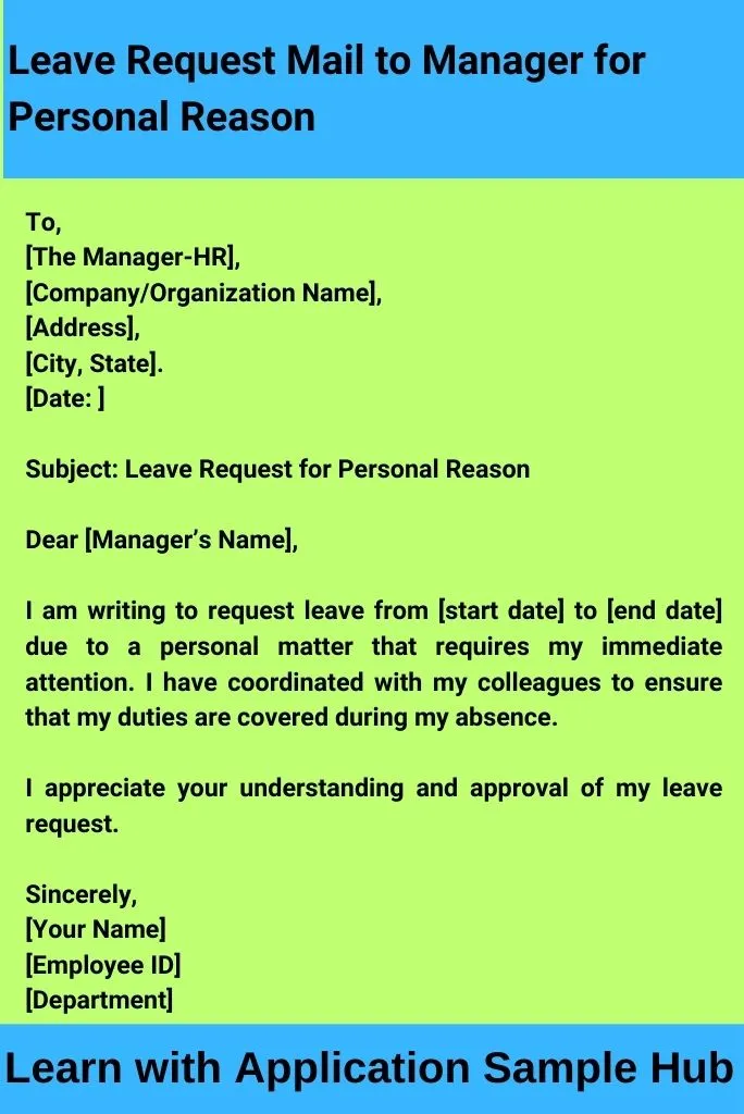 Leave Request Mail to Manager for Personal Reason