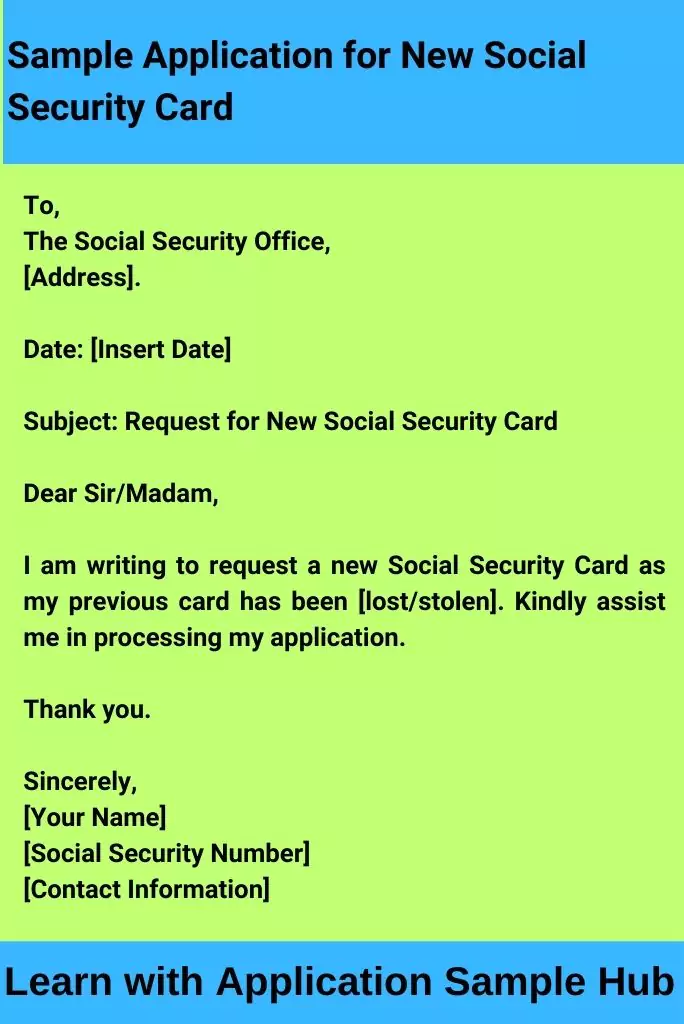 Sample Application for New Social Security Card