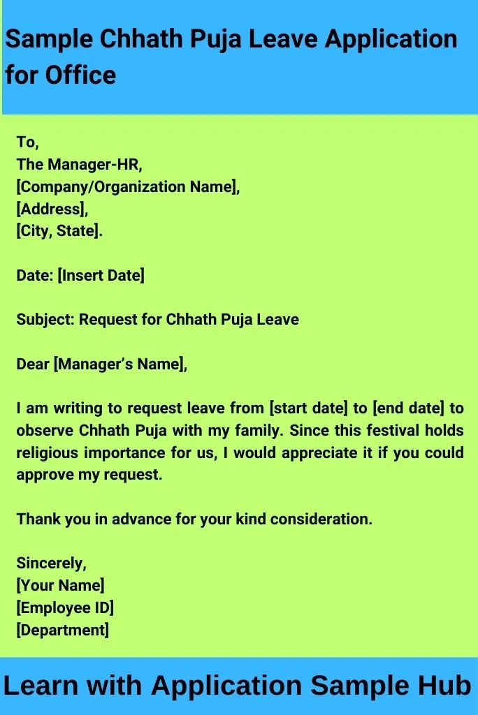 Sample Chhath Puja Leave Application for Office