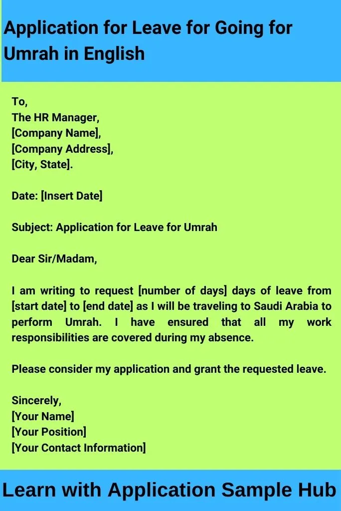 Application for Leave for Going for Umrah in English