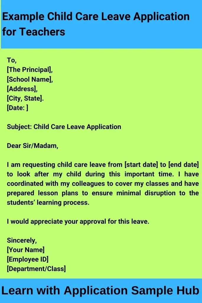 Example Child Care Leave Application for Teachers