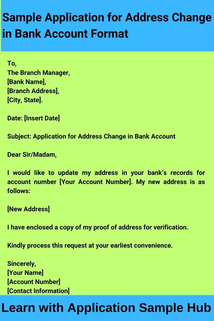 Sample Application for Address Change in Bank Account Format