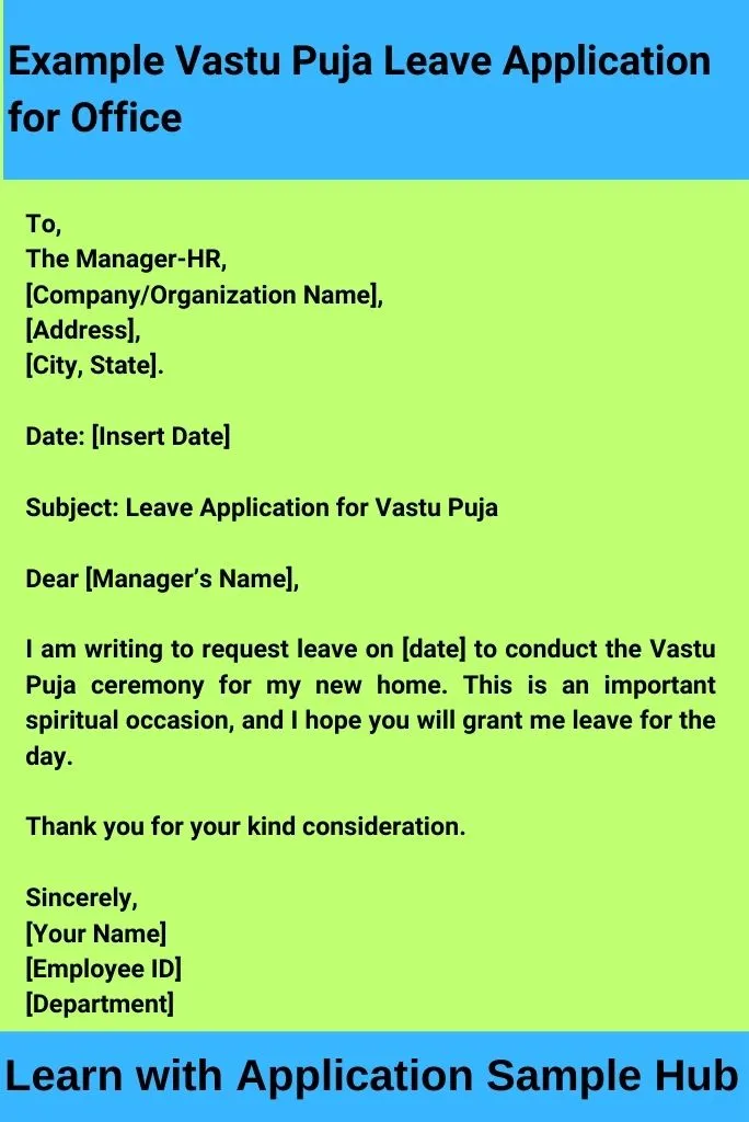 Example Vastu Puja Leave Application for Office