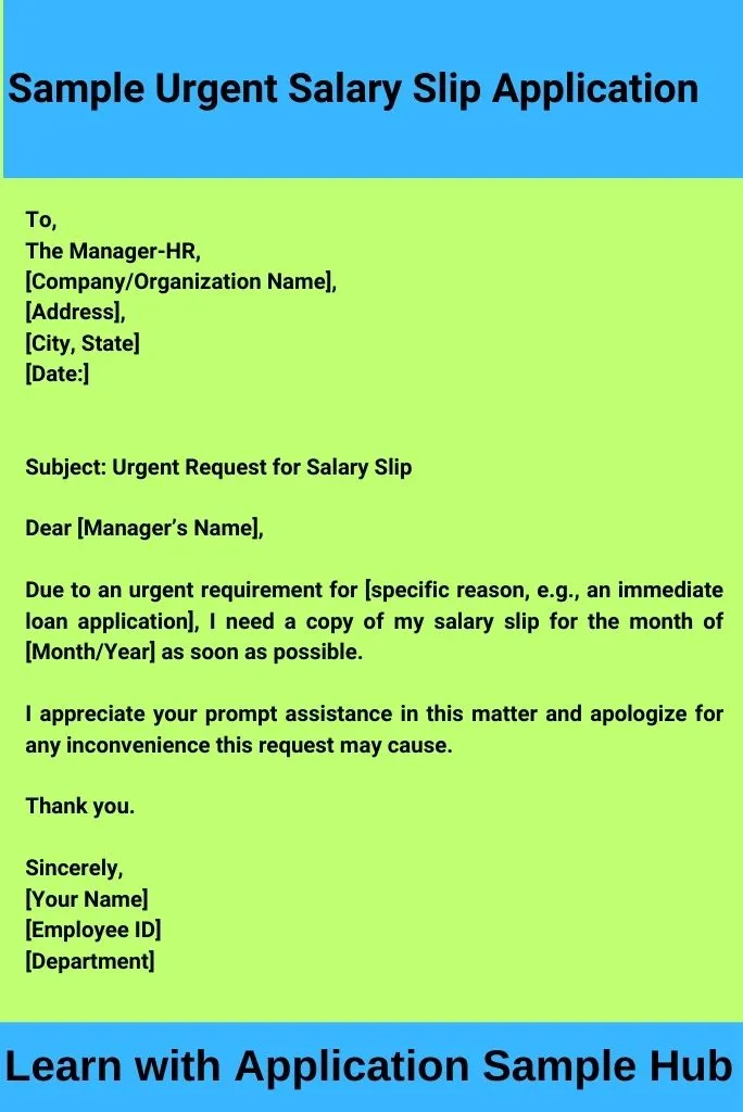 Sample Urgent Salary Slip Application