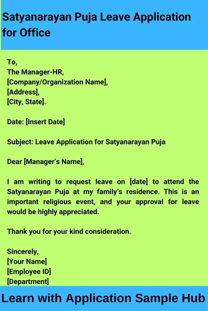 Satyanarayan Puja Leave Application for Office