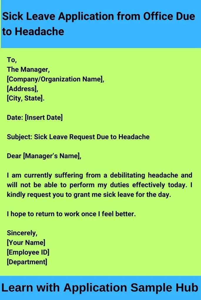 Sick Leave Application from Office Due to Headache