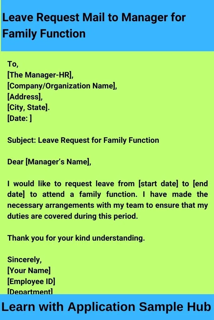 Leave Request Mail to Manager for Family Function