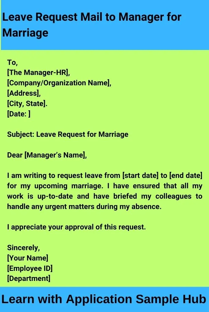 Leave Request Mail to Manager for Marriage