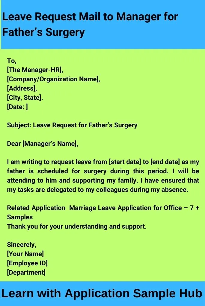 Leave Request Mail to Manager for Father’s Surgery