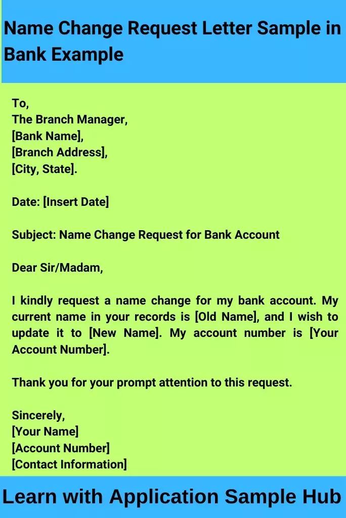 Name Change Request Letter Sample in Bank Example