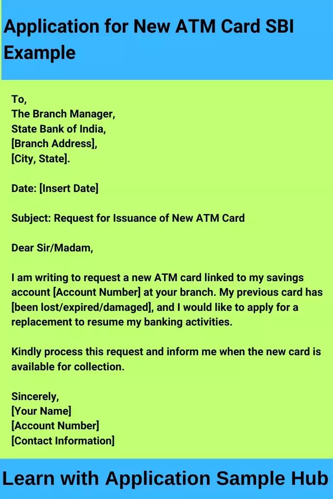 Application for New ATM Card SBI Example