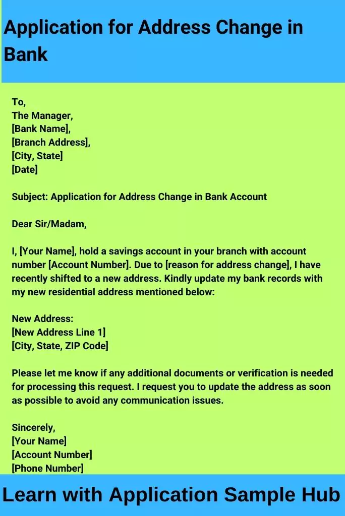 Application for Address Change in Bank