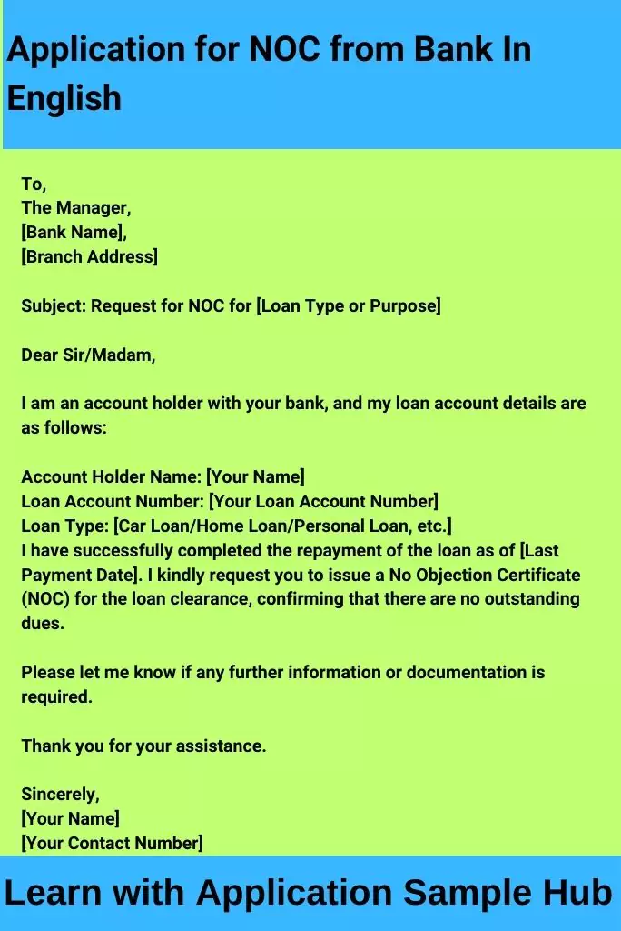 Application for NOC from Bank In English