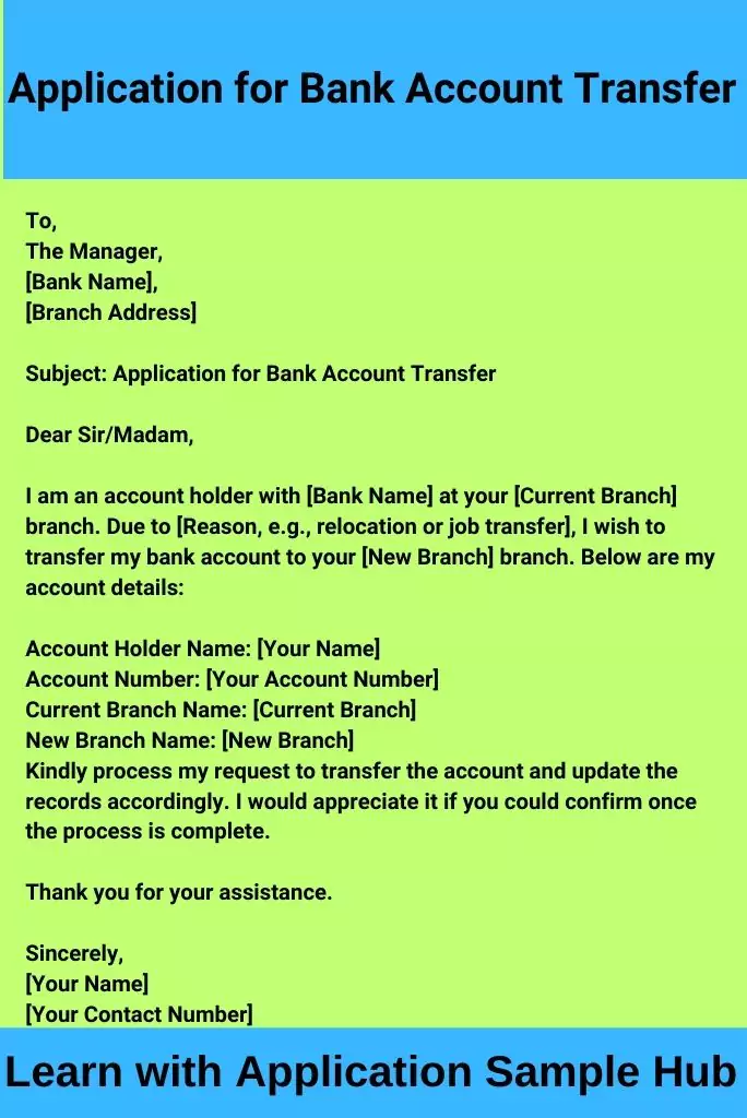 Application for Bank Account Transfer