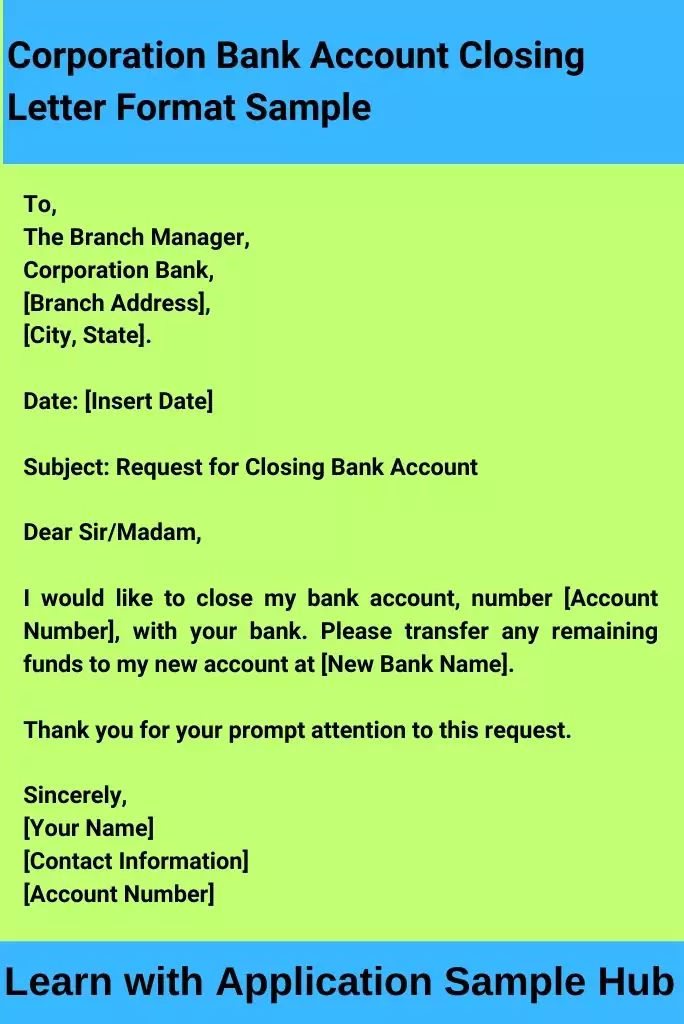 Corporation Bank Account Closing Letter Format Sample