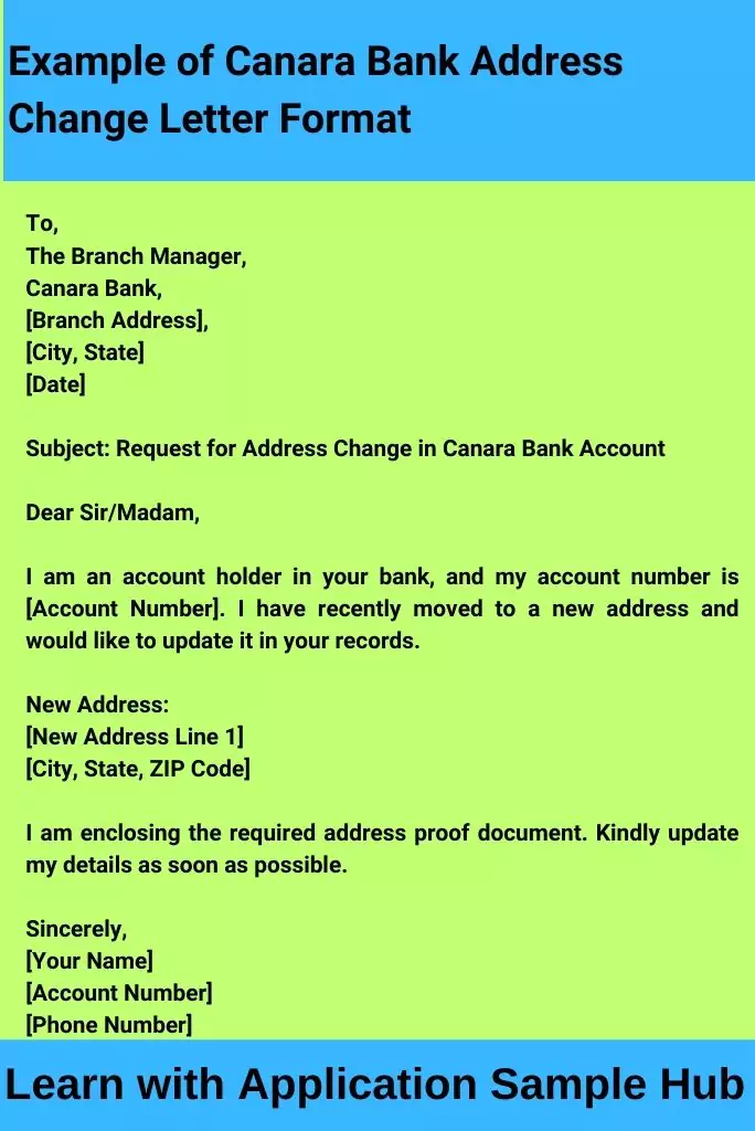 Example of Canara Bank Address Change Letter Format