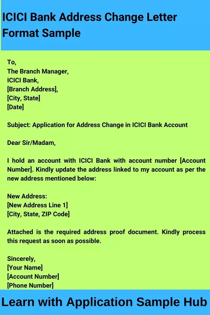 ICICI Bank Address Change Letter Format Sample