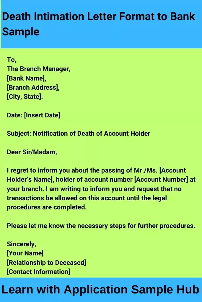 Death Intimation Letter Format to Bank Sample